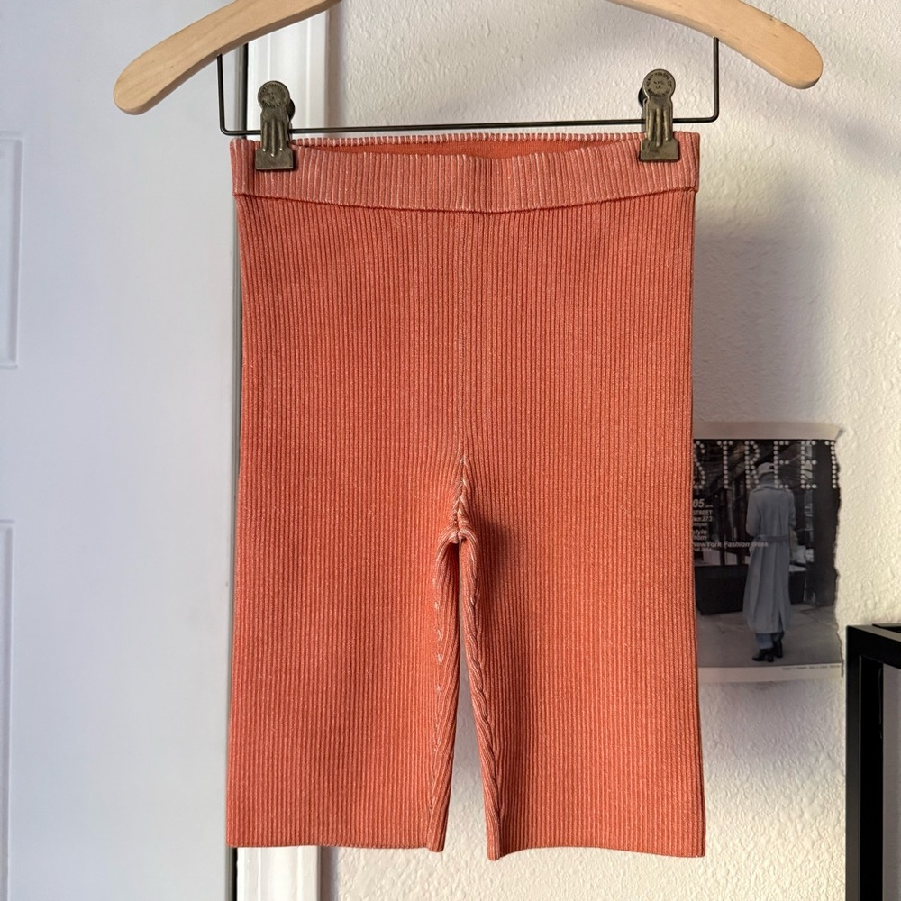 JONATHAN SIMKHAI tangerine peach orange chunky rib ribbed knit biker shorts